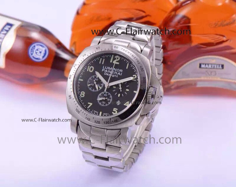 Copy Luminor Daylight Panerai Stainless Steel Black Face Watch